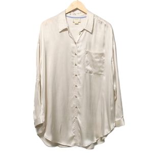 Anthropologie MAEVE Oversized 100% Silk Cream Tunic Blouse L